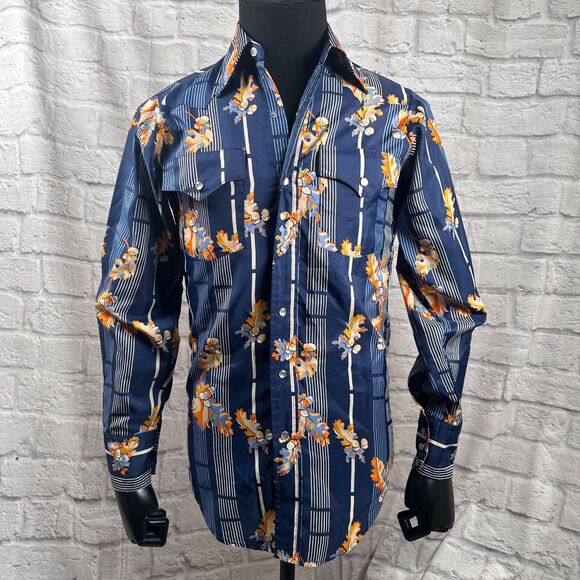 Lee Western Acorn Autumn Men's Small Long Sleeve Cowboy Shirt Extra Long Tails - Picture 3 of 11